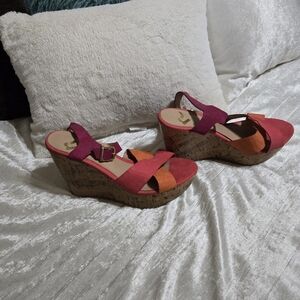 Stylish Pink and Orange Wedge Sandals By Report Size 7 1/2